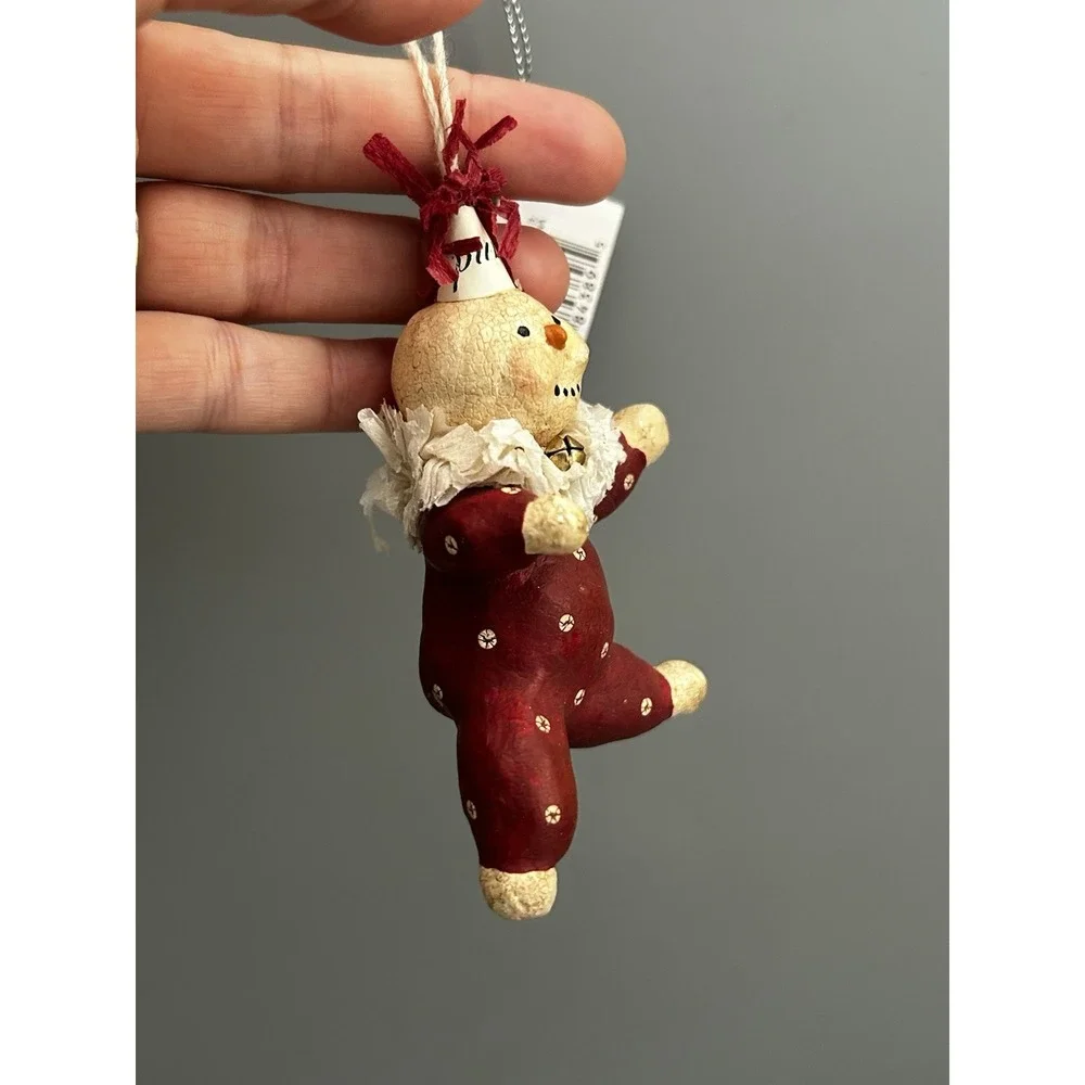 Vintage Midwest Cannon Falls Nicol Sayre Snowman Red Clown Ornament W/ Tags
